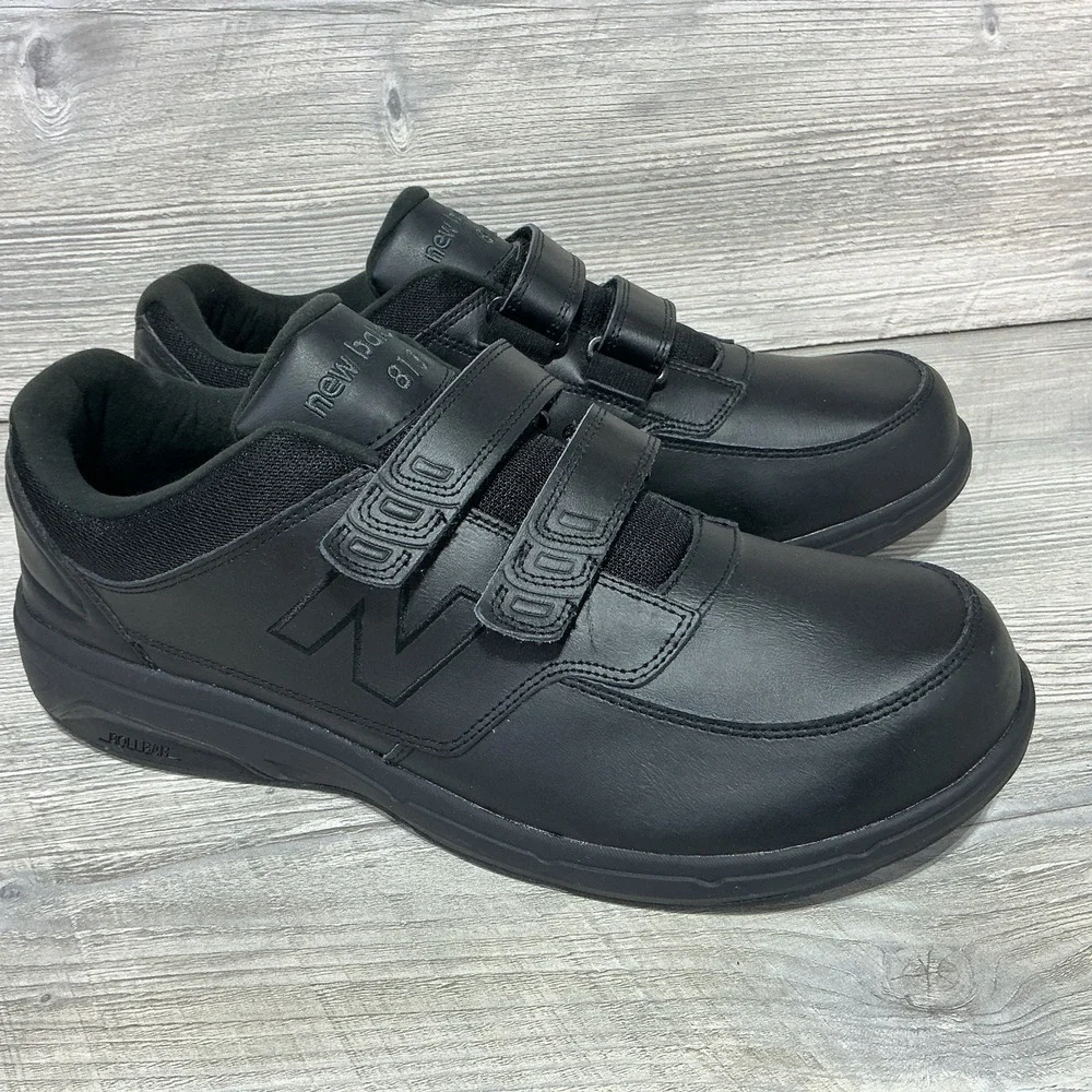 New Balance 813 Shoes Black Leather Hook And Loop Straps Mens Size 14 2E Wide